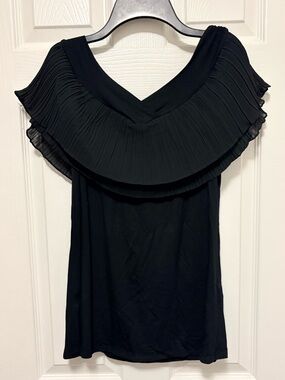 *Blushing Heart Black Off Shoulder Pleated Neckline Women's Blouse A155